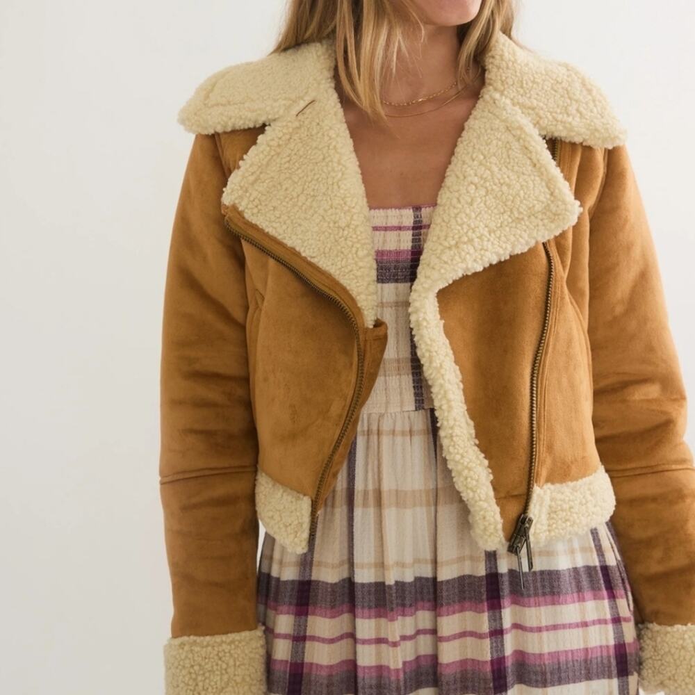 Marine Layer Chestnut Sherpa Moto Jacket L - Picture 13 of 13